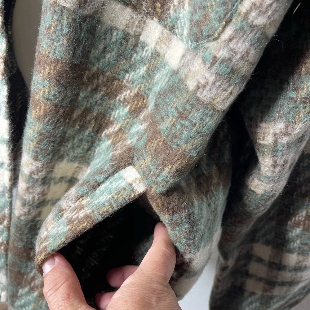 Plaid Women's Jacket in Green Brown Button Up Pockets Fall Woods Cozy Size XL